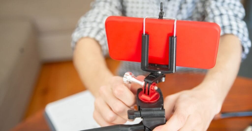 Phone on a tripod recording a video