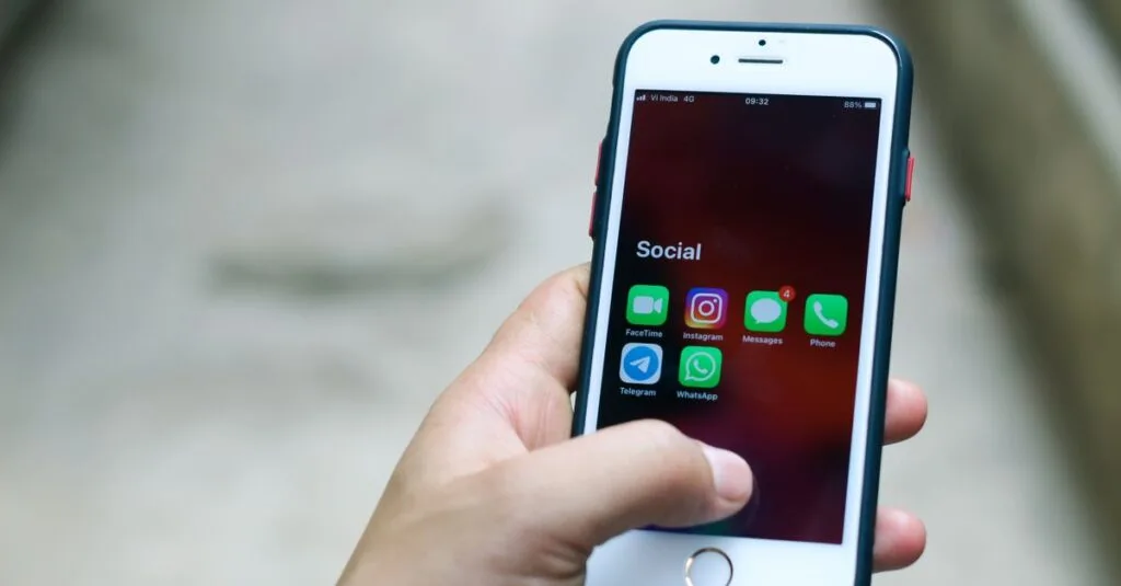 Phone showing Instagram and WhatsApp social apps